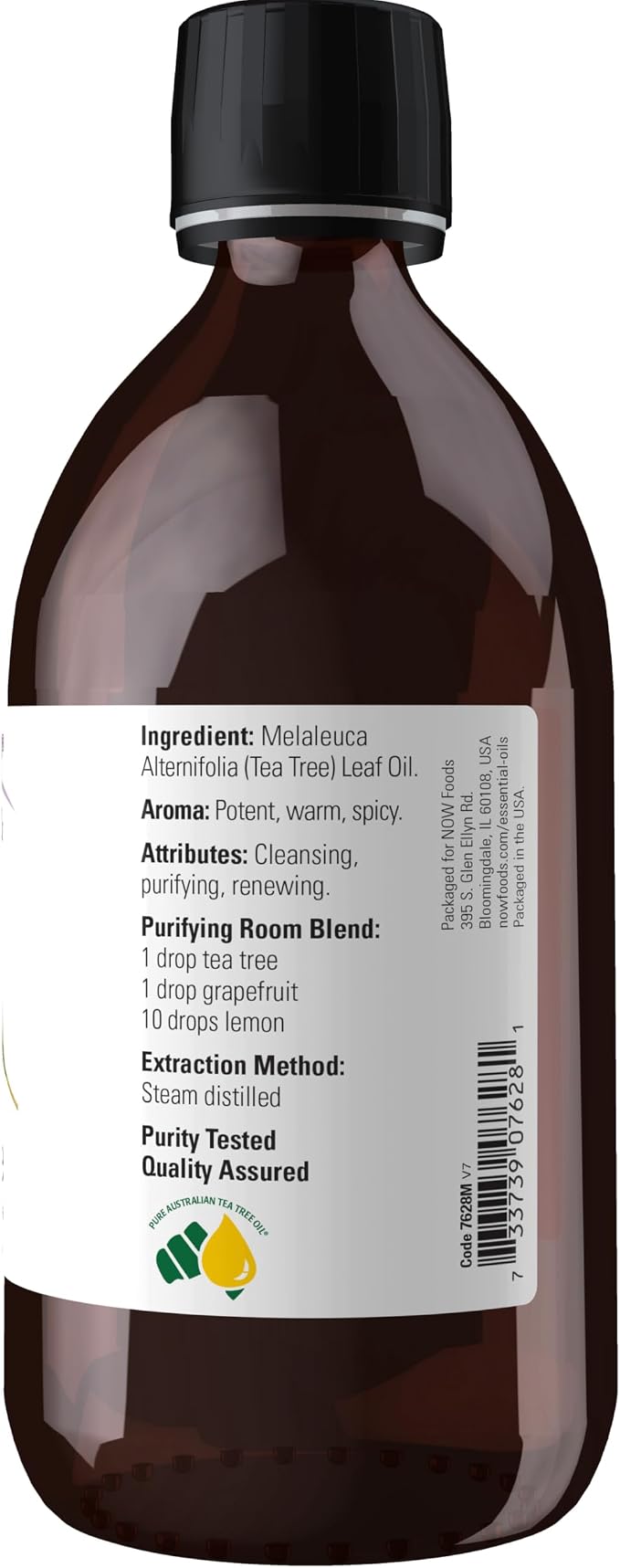 NOW Essential Oils, Tea Tree Oil, Cleansing Aromatherapy Scent, Steam Distilled, 100% Pure, Vegan, Child Resistant Cap, 16-Ounce