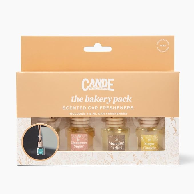 CE Craft Hanging Car Air Freshener – Fragrance Oil Diffuser with Essential Oils – Long-Lasting Aromatherapy Scents for Automobiles – 4 Pack, Bakery