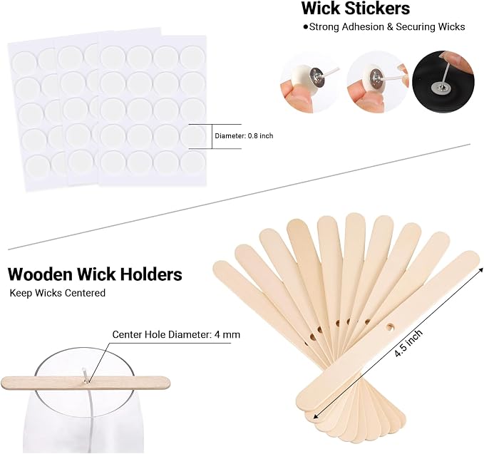 Phinus Candle Wicks Kit 213 PCS, 3 Different Size Candle Wicks for Candle Making, DIY Candle Wick with Complete Tool for Soy Wax, Beeswax, Coconut Wax (4 Inch, 6 Inch and 7.8 Inch in Length)