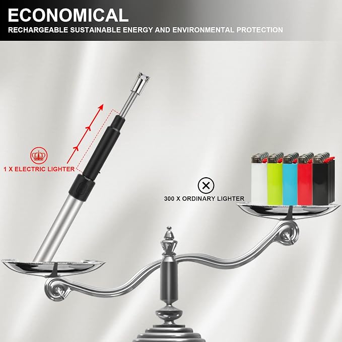 Long Lighter, Retractable Electric Lighters, Lgnition Port Can be Rotated 360°, Rechargeable via USB, lighters Suitable for Lighting Candles, barbecues, fireplaces, fire pits, etc