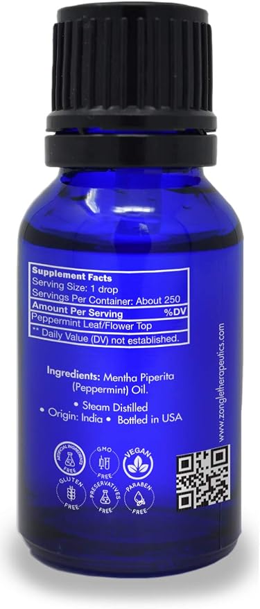 Zongle Peppermint Essential Oil, India, Safe To Ingest, Mentha Piperita, 15 mL