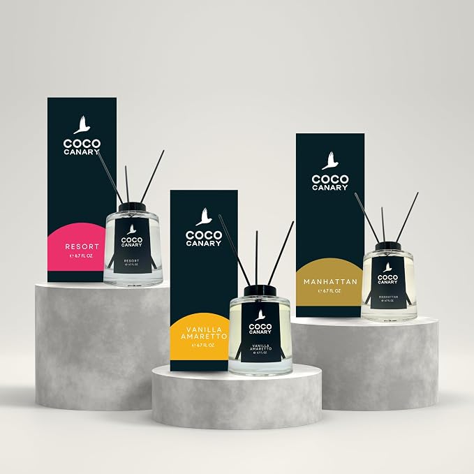 Coco Canary 6.7 oz Reed Diffusers for Home, Vanilla Amaretto Scent, Long-Lasting Warm Scent, Creamy Vanilla & Nutty Amaretto, Coastal Elegance