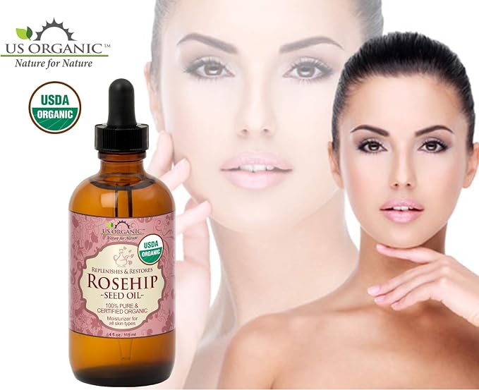 US Organic Rosehip Seed Oil, USDA Certified Organic, Cold Pressed, Virgin Organic, Amber Glass Bottle and Glass Eyedropper for Easy Application - 4 oz (115 ml)