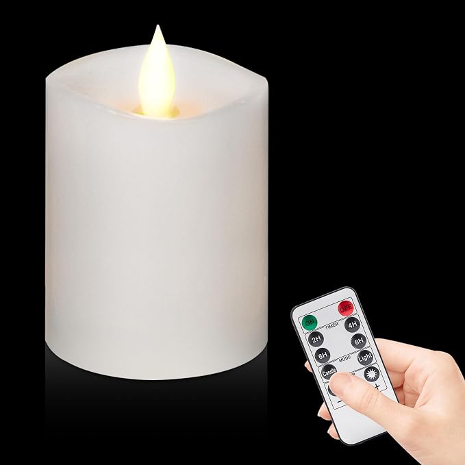 Flameless Candles with Flickering Flame & Remote Timer - 3×4'' Battery Operated LED Pillar Candles,Realistic Fake Candles for seasonl/Christmas/Wedding Decor (White, 1-Pack)