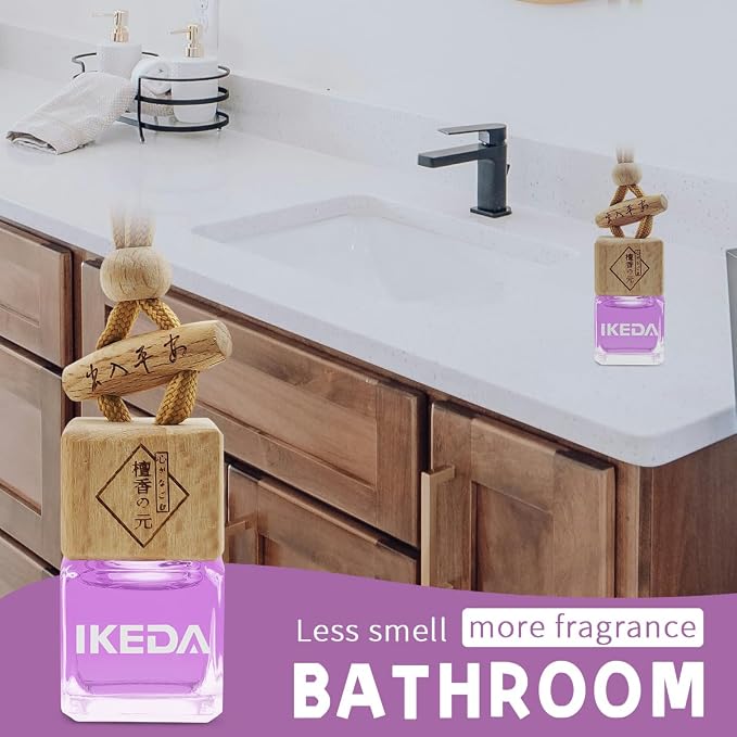 ikeda fragrance Car Air Freshener | Square Hanging Car Scent with Vent Clip Bottle | Long Lasting Fragrance | Essential Oil Diffuser | Odor Eliminator Deodorizer (Square-Peaches)