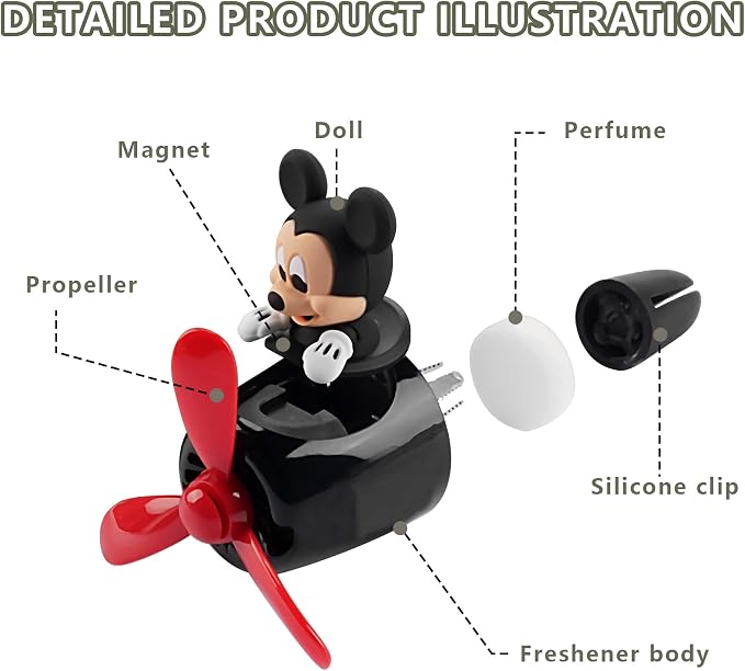 2Pcs Car Air Fresheners Cute Cartoon Mouse Pilot Men Women Car Perfume Rotating Propeller Automotive Air Outlet Fan Creative Diffuser Car Decoration (M.ickey+M.innie)