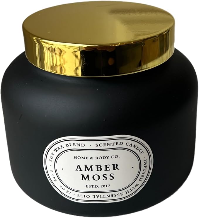 Home&Body Company Scented Candles 12 OZ Fragranced Candle, Soy Blend Wax, Infused with Essential Oils, Home Fragrances, Aromatherapy Home Scented Candles Gift, Scent: Amber Moss