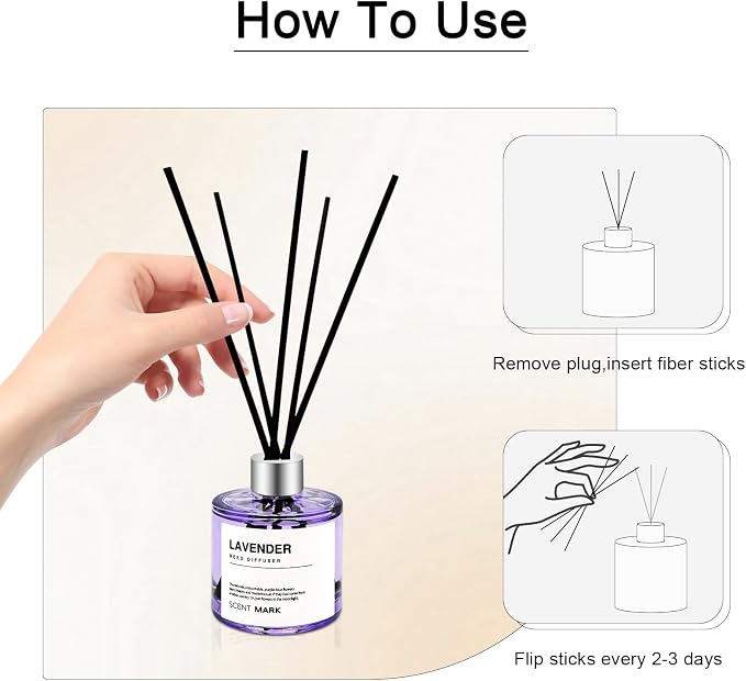 Reed Diffuser Set of 3 Pack,50ML Lavender Scented Oil Diffuser with 5 Sticks,Home Fragrance Reed Diffuser for Bedroom Bathroom Office (Lavander)