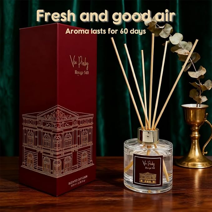 Rouge 540 Reed Diffuser 100ml – A Luxurious Amber Floral Home Fragrance, Aromatherapy, Long-Lasting Scent, and an Elegant Room Decor Gift.