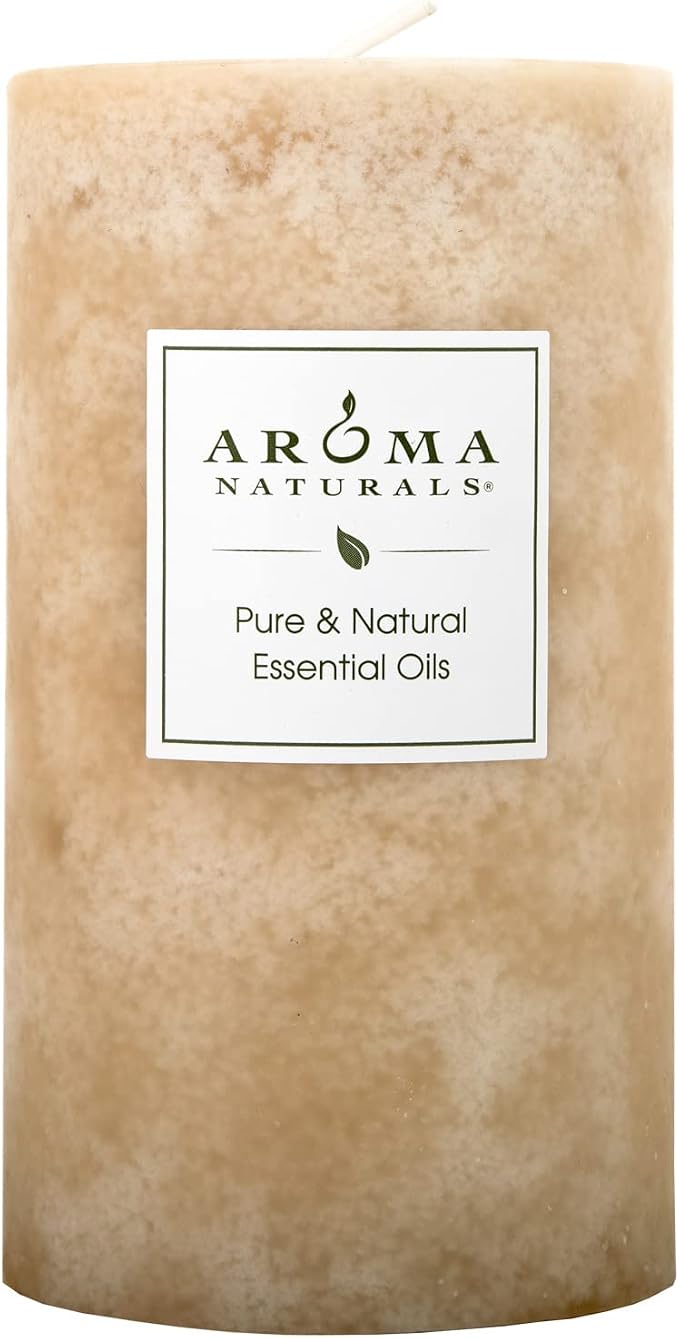 Aroma Naturals Ginger and Clove Essential Oil Beige Scented Pillar Candle, Earth, 2.75 inch x 5 inch