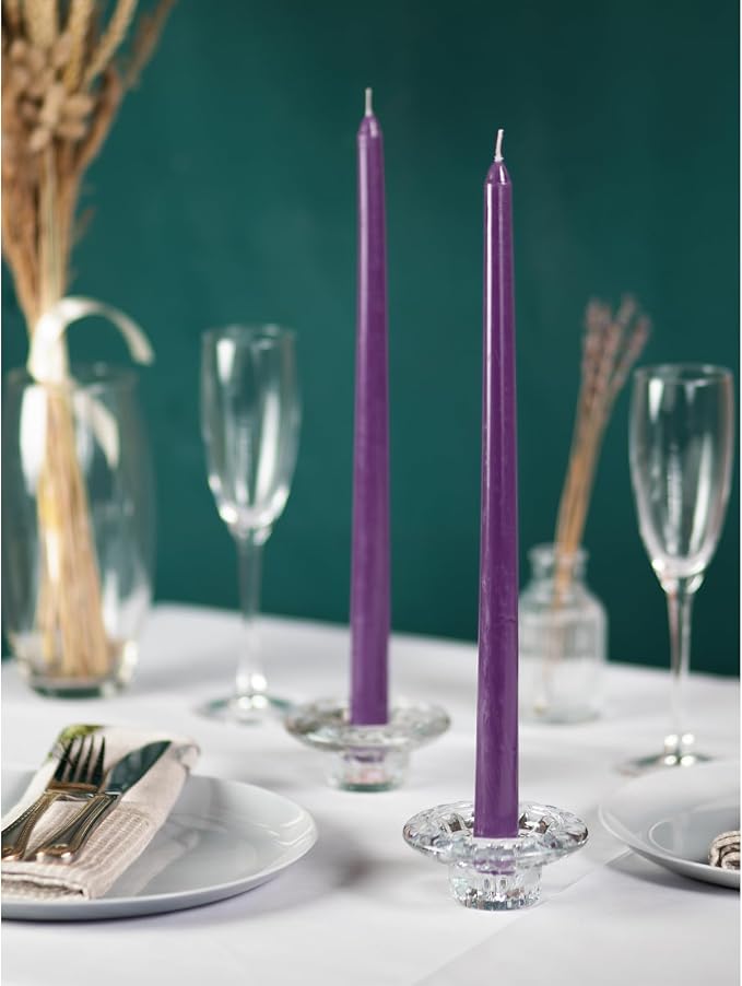 CANDWAX Purple 14 inch Taper Candles Pack of 4 - Unscented Smokeless Dripless Long Burning Christmas Tapered Candle Sticks - Perfect as Christmas Candle Sticks for Home Decor - Purple Taper Candles