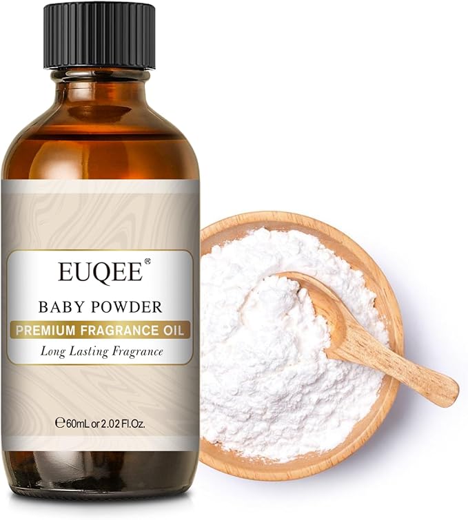 EUQEE Baby Powder Fragrance Oil Premium Fragrance Essential Oil 60ml with Glass Dropper for Aromatherapy, Candle Making, DIY Bath Bombs(2.02 Fl oz)