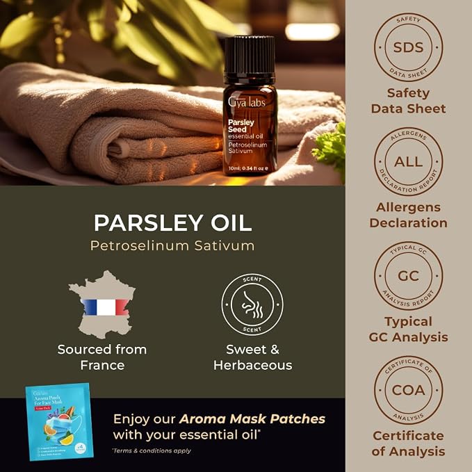100% Pure Parsley Essential Oil - 0.34 Fl Oz - Parsley Oil for Hair, Skin, Diffuser, Aromatherapy & DIY Candle Making Scent