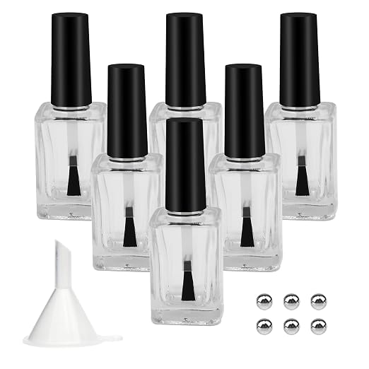 6PCS Empty Nail Polish Bottles with Funnel, Empty Fingernail Polish Bottles Glass Rectangle with Brush & Mixing Balls Black (15ML)