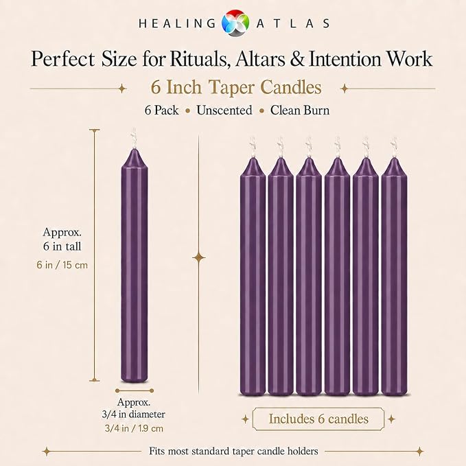 6 Inch Taper Candle 6 Pack Spell, Wicca, Santeria, Energized Candles Velas de 6 Pulgadas Paquete de 6 Velas (Violet 6 Pack)