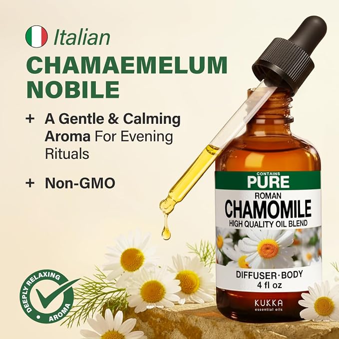 100% Pure Roman Chamomile Oil - 4 Fl Oz Roman Chamomile Essential Oil for Hair, Skin, Diffuser, Aromatherapy & DIY Soap Making Scent