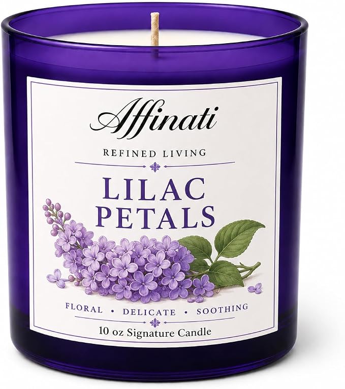 Affinati Lilac Petals Signature Candle - 10 oz Luxury Soy Blend Wax Candle, Long-Lasting Home Fragrance