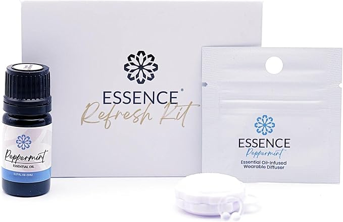 Essence Refresh Kit | Solid Scents Essential Oils | Aromatherapy Nasal Diffuser | Personal Scent Clip for Travel, Work & Everyday Use | Made in USA | Peppermint | White Pod
