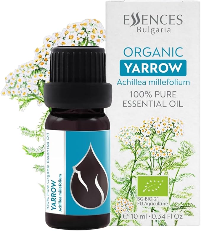 Essences Bulgaria Organic Yarrow Essential Oil 1/3 Fl Oz | 10ml | Achillea millefolium | 100% Pure and Natural | Undiluted | Therapeutic Grade | Family Owned Farm | Steam-Distilled | Non-GMO | Vegan