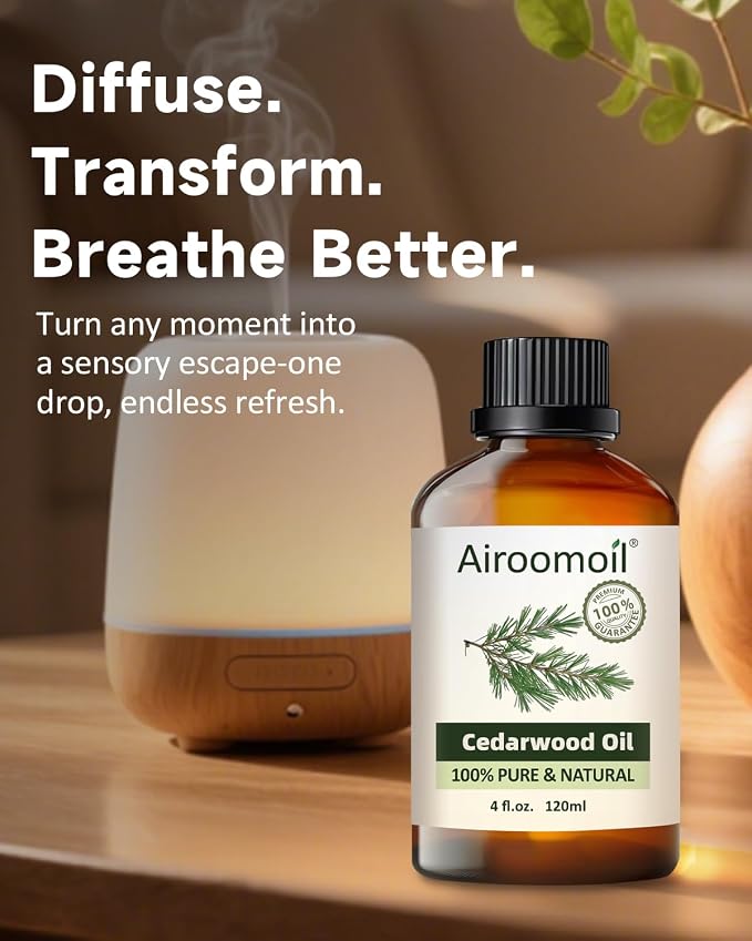 Pure Cedarwood Essential Oil 4 fl oz (120 ml) – 100% Natural, Warm Woody Aroma, Large Size for Diffusers, DIY Candles, Soaps, Sprays, Home Aromatherapy