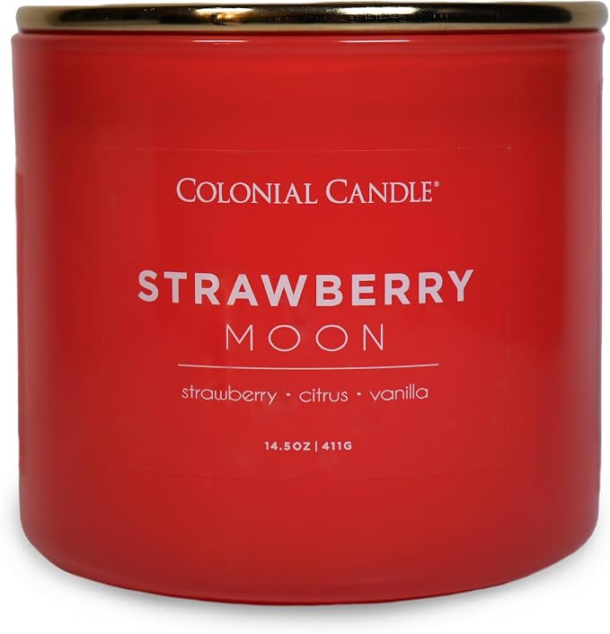 Colonial Candle Strawberry Moon Scented Jar Candle, Pop of Color Collection, 3 Wick, 14.5 oz - Up to 60 Hours Burn