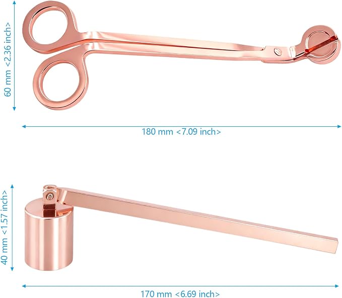Candle Snuffer and Wick Trimmer Set of 4, Stainless Steel Candle Accessory Set, Rose Gold Wick Scissor Cutter and Snuffer for Home Use, Candles Lover