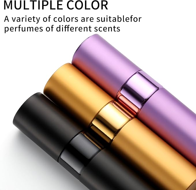 Perfume Travel Refillable Atomizer 8ML (3PCS) - Empty Cologne Spray Bottle, Portable & Leakproof Sprayer for Travel (Purple, Black, golden)