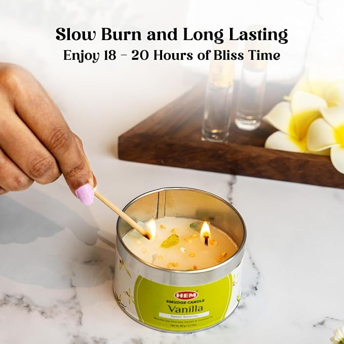 HEM Vanilla Crystal Candle – 90g (3.17 oz) | Long Burning 18-20 Hrs | Aromatherapy Candle for Meditation, Energy Cleansing & Relaxation | Natural Scented Wax – Pack of 1