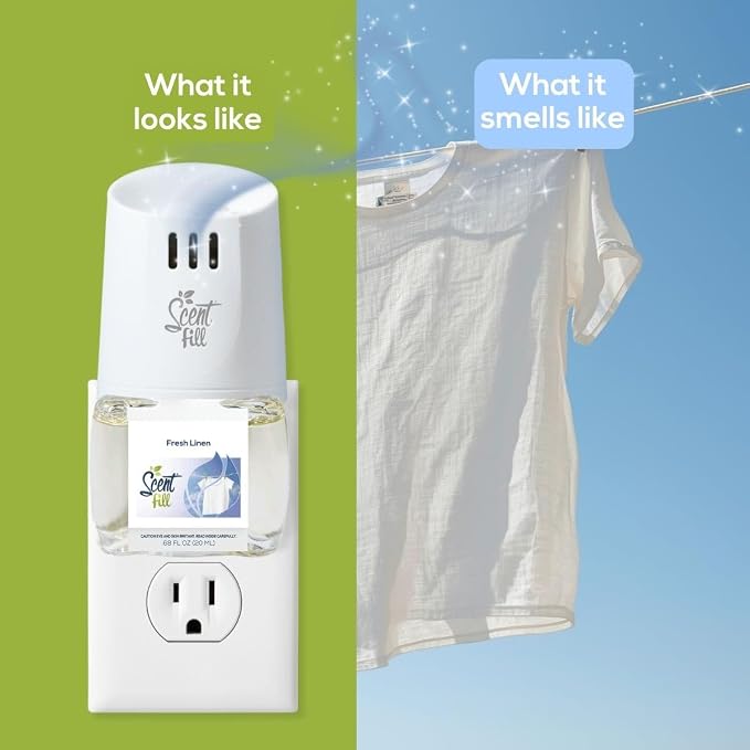Scent Fill Fresh Linen Plug in Air Freshener, Scented Oil Refills, 2 Refills + Diffuser