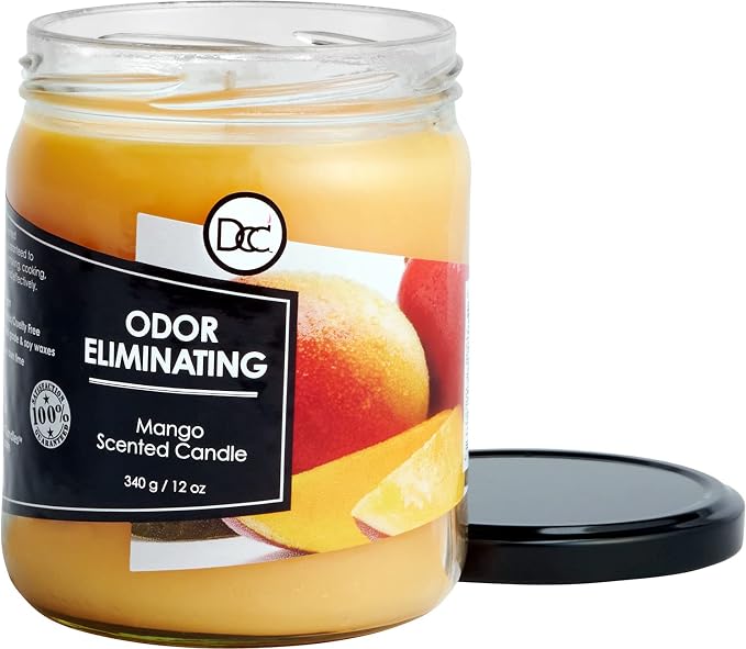 Mango Odor Eliminating Highly Fragranced Candle - Eliminates 95% of Pet, Smoke, Food, and Other Smells Quickly - Up to 80 Hour Burn time - 12 Ounce Premium Soy Blend