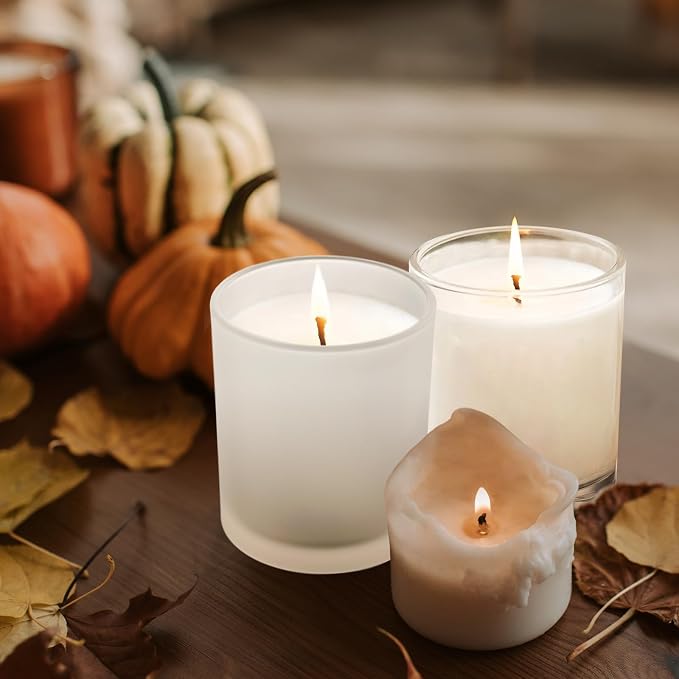 SHOWIN 8 OZ Thick Candle Jars for Making Candles 15 Pcs, White Empty Jars with Wood Lids for Candle Making, Sample Container,Frosted White
