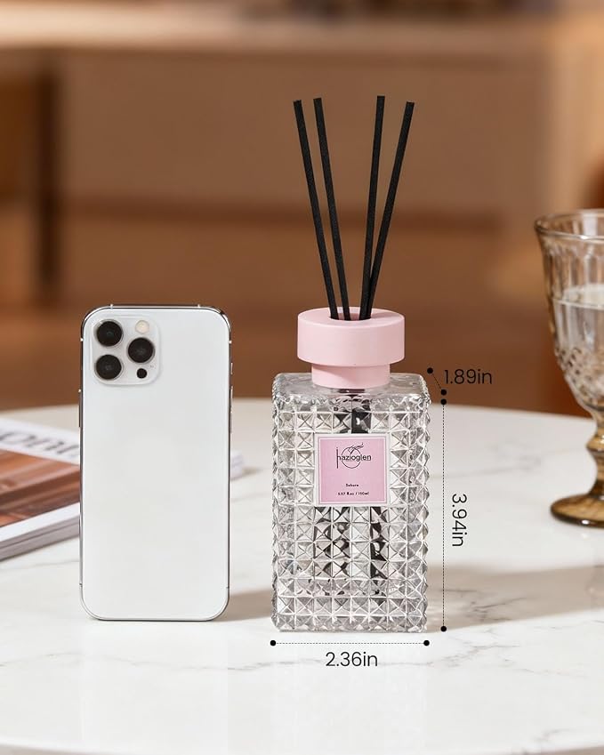Reed Diffuser Set, Sakura Scented Home Fragrance Air Freshener for Bathroom Shelf Decor, 5.07 fl oz/150ml Essential Oil with Sticks