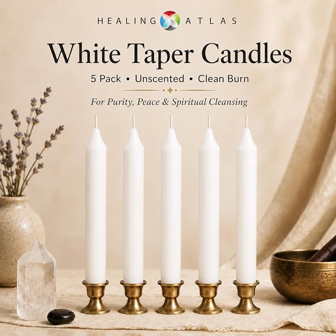 White Spell Candles 6 Inch – 5 Pack Ritual Chime Candles for Wicca, Santeria, Altar, Prayer, Meditation, Manifestation & Spiritual Cleansing (White)