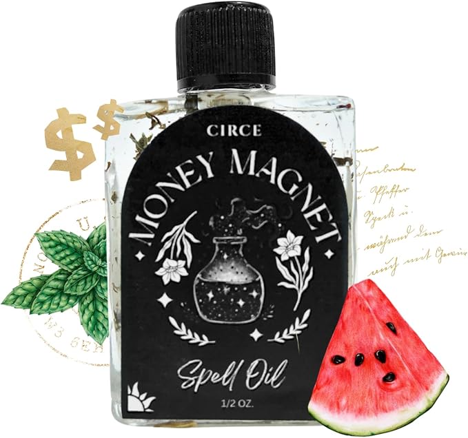 CIRCE Money Magnet Spell Oil – Manifest Wealth, Financial Prosperity, Success & Abundance – Add to Bath, Use in Rituals or Wear as Fragrance – Coconut Oil, Basil & Peppermint, 1/2 oz