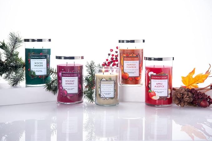 Colonial Candle Scented Jar Candle, Classic Cylinders, Winter Woods, 2 Wick, 19 oz, Green
