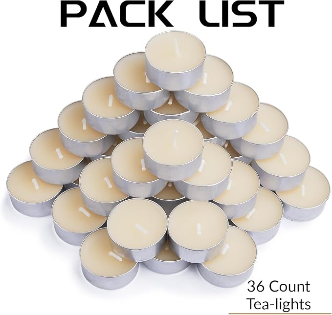 Natural Ivory White Beeswax Tealight Candles in Metal Aluminum Cup - Organic Small Candle Natural Scent Smokeless 4-5 Hours Burning - Pack of 36