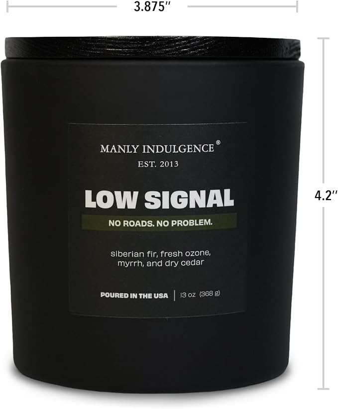 Manly Indulgence Low Signal Scented Candle, 2 Wick, 13 oz, Premium Soy Blend Wax, Candles for Home Scented - Made in The USA