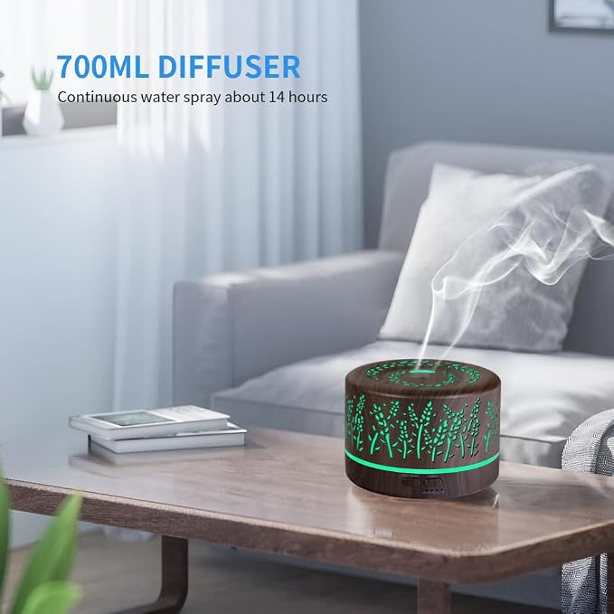 Essential Oil Aromatherapy Diffuser - 500ml Humidifier with Timer and Auto-Off Safety Switch - 7 Colors Lights - Ultrasonic Cool Mist Essential Oil Diffuser for Home Office Room (Grey)