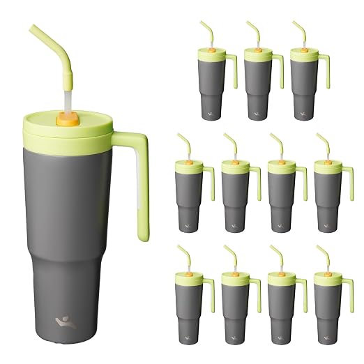 Konokyo 12 Pack 40 Oz Tumblers with Handle and Straw, Bulk Vacuum Insulated Stainless Steel Travel Mugs with Lids for Office, Events and Group Orders Grey