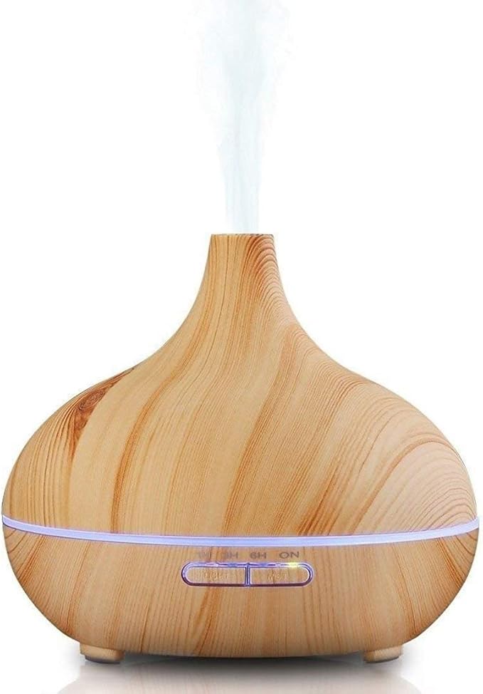 Aroma Essential Oil Diffuser, JoySusie 500ml Wood Grain Ultrasonic Cool Mist Whisper-Quiet Humidifier with Color LED Lights Changing & 4 Timer Settings, with Remote Control (Brown)