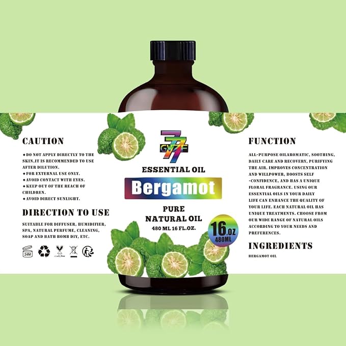 Bergamot Essential Oil, Bergamot Oils, for Diffuser, Humidifier, DIY Candles, Soap, Home, Office, Yoga, Massage, Gift, Essential Oil, GV77ZF Bergamot Fragrance Oil - 16 fl oz (480 ml)
