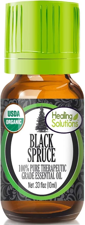 Healing Solutions Black Spruce Essential Oil, Organic, Undiluted & Pure, 0.33 oz (10ml) for Skin, & Diffuser