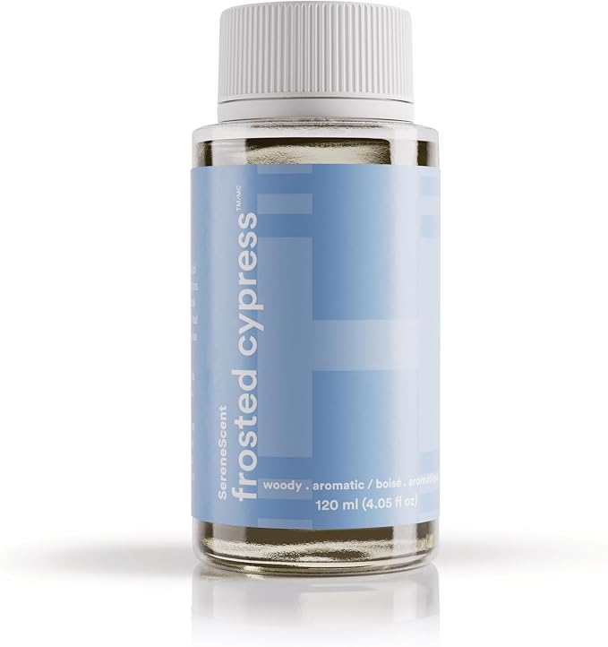 Homedics SereneScent Waterless Diffuser Oil Refill — Frosted Cypress (120ml). Invigorating Home Fragrance. Compatible with SereneScent Diffusers. Easy Twist Plug & Play