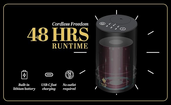 Waterless Essential Oil Diffuser, battery-operated cordless aromatherapy diffuser with timer & 3 mist levels. For car, home, office, yoga studio, nursery, bedrooms, and pet areas. Black aluminum alloy