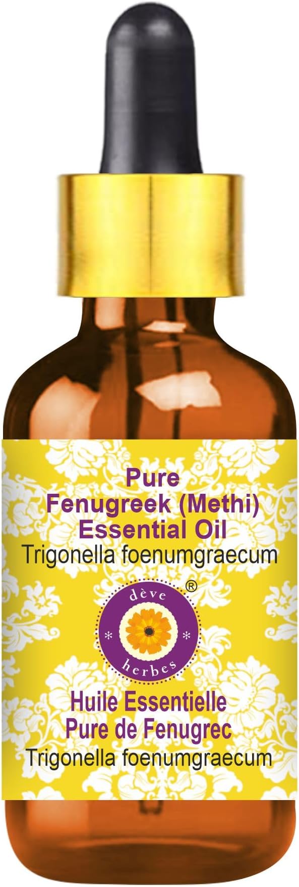 Deve Herbes Pure Fenugreek (Methi) Essential Oil (Trigonella foenumgraecum) with Glass Dropper Steam Distilled 100ml (3.38 oz)
