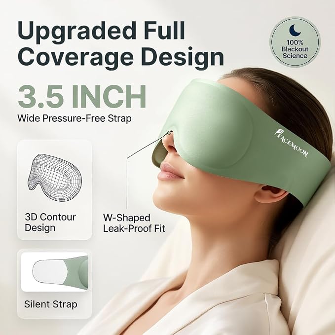 3D Contoured Weighted Sleep Mask: Full Coverage Eye Mask for Night Shift Workers, Blackout Eye Cover Design - Soft Memory Foam, Daytime Nap Gadget After Late Hours, Bedroom and Night Use