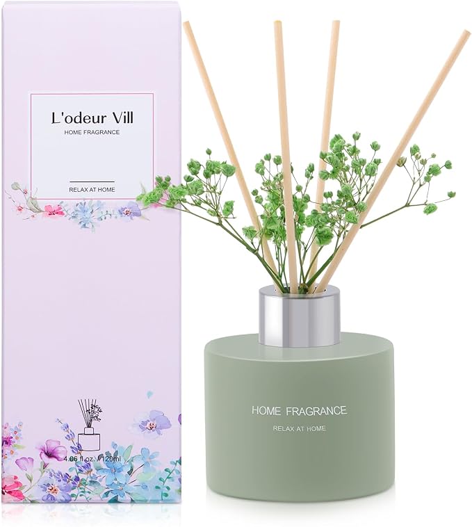 L'odeur Vill Flower Reed Diffuser Set 3.38fl oz/Vanilla Bathroom Diffuser Self Decor Home Fragrance