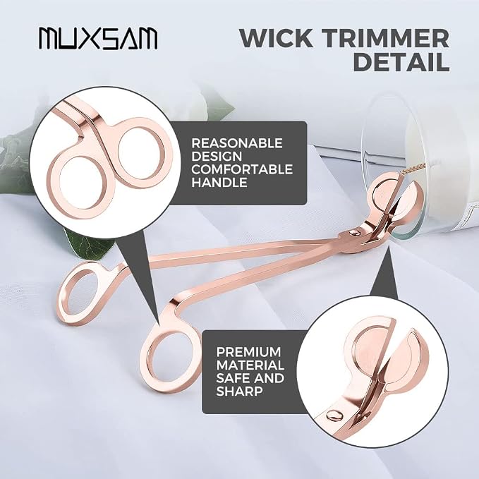 MUXSAM Candle Wick Trimmer, Wick Cutter, Steel Candle Scissor, Wick Clipper, Candle Shear Candle Care Tool for Scented Candle Lovers Gifts, Safely Remove Cut Wick Reduce Soot, Rose Gold