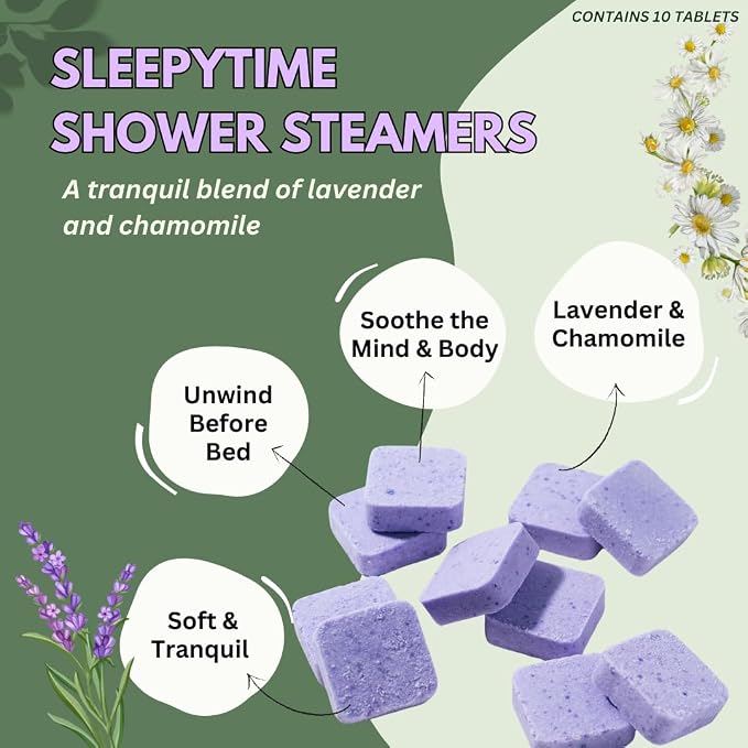 Sleepytime Lavender Shower Steamers Aromatherapy 10 Pack - Relaxing Shower Bombs with Pure Essential Oils for Relaxation and Unwinding - Spa Gifts for Women and Men - The Herbal Zen