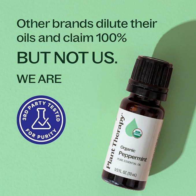 Plant Therapy Organic Peppermint Essential Oil 10 mL (1/3 oz), 100% Pure, Undiluted, USDA Certified Organic, Undiluted, Natural Aromatherapy, for Neck Tension and Muscle Discomfort